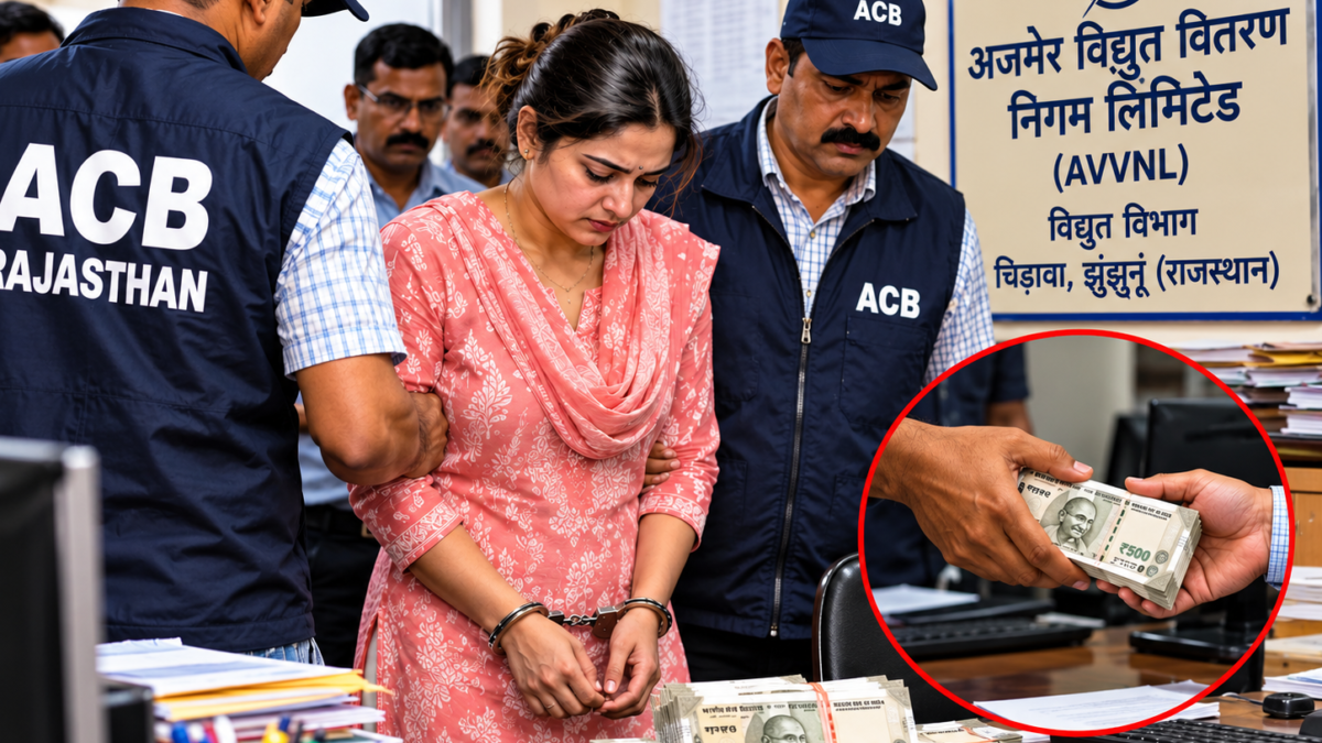 झुंझुनूं में ACB की बड़ी कार्रवाई: बिजली विभाग की JEN ₹15 हजार की रिश्वत लेते गिरफ्तार, कृषि कनेक्शन की लाइन बदलने के बदले मांगी थी रकम